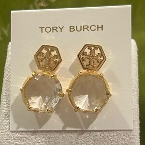 Tory Burch Hexagon Gold Earrings with Crystal